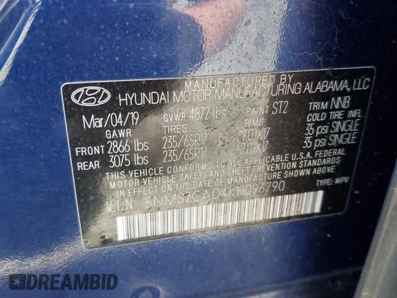 ✅ 2019 Hyundai Santa Fe SE • VIN: 5NMS2CAD4KH096790 • Lot: 57763154. Wystawiony na Copart z przebiegiem 115 090 mil. Bezpłatny archiwum sprzedaży aukcyjnych z USA i szczegółowy raport historii pojazdu na DreamBid. Zdjęcie 15.