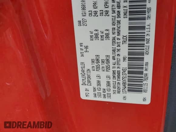 2007 Dodge Dakota SLT с VIN 1D7HW48KX7S137451, выставлен на аукционе Copart как лот 65422694 с пробегом 111 820 миль миль и Чистый • Clean title. История ставок и продаж доступна на DreamBid. Изображение 14.