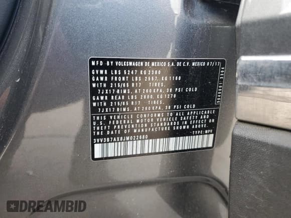 ✅ 2018 Volkswagen Tiguan SEL • VIN: 3VV3B7AX8JM022680 • Lot: 81814305. Listed on Copart with 34,930 mi. Free auction sales archive from the USA and detailed vehicle history report at DreamBid. Image 13.