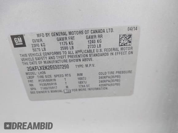 ✅ 2014 GMC Terrain SLT • VIN: 2GKFLXEK2E6307290 • Лот: 42425028. Опубликован ранее на IAAI с пробегом 129 141 миль. Бесплатный доступ к архиву аукционных продаж из США и подробный отчёт об истории автомобиля на DreamBid. Изображение 9.