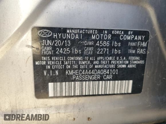 ✅ 2013 Hyundai Sonata • VIN: KMHEC4A44DA084101 • Лот: 90828265. Опубликован ранее на Copart с пробегом 237 239 миль. Бесплатный доступ к архиву аукционных продаж из США и подробный отчёт об истории автомобиля на DreamBid. Изображение 12.