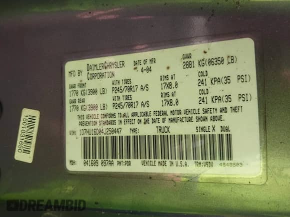 2004 Dodge 1500 SLT z VIN 1D7HU16D04J250447, wystawiony jako IAAI lot #43589068 z przebiegiem 194 543 mil mil oraz . Historia ofert i sprzedaży dostępna na DreamBid. Obrazek 9.