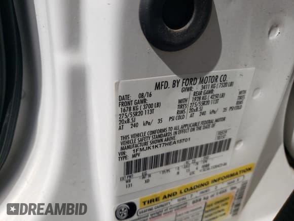 ✅ 2017 Ford Expedition Max Limited • VIN: 1FMJK1KT7HEA15701 • Lot: 48670695. Listed on Copart with 87,300 mi. Free auction sales archive from the USA and detailed vehicle history report at DreamBid. Image 13.