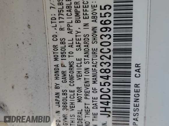 ✅ 2002 Acura RSX Auto • VIN: JH4DC54832C039655 • Lot: 71657735. Listed on Copart with 266,539 mi. Free auction sales archive from the USA and detailed vehicle history report at DreamBid. Image 12.