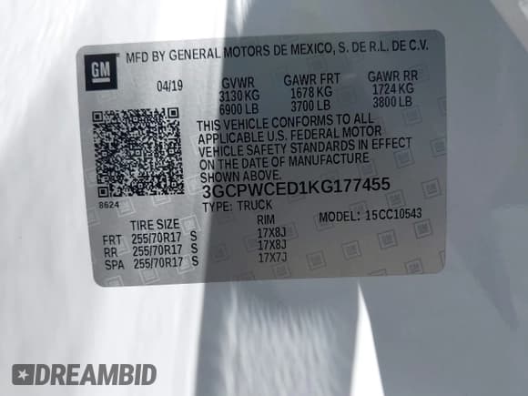 ✅ 2019 Chevrolet Silverado 1500 LT • VIN: 3GCPWCED1KG177455 • Lot: 43459254. Wystawiony na IAAI z przebiegiem 80 162 mil. Bezpłatny archiwum sprzedaży aukcyjnych z USA i szczegółowy raport historii pojazdu na DreamBid. Zdjęcie 9.