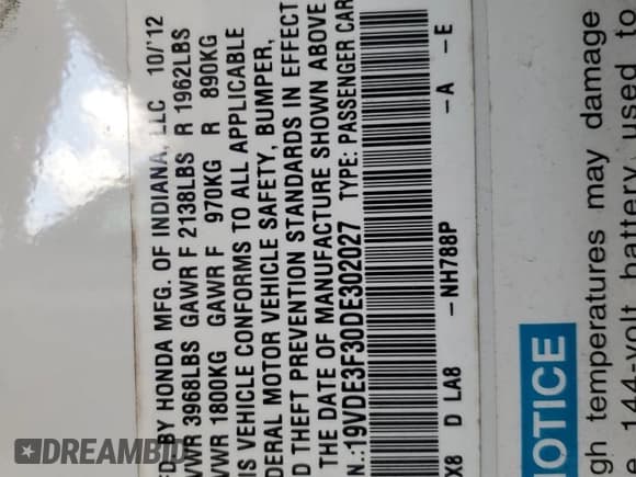 ✅ 2013 Acura ILX Hybrid • VIN: 19VDE3F30DE302027 • Лот: 69928605. Опубликован ранее на Copart с пробегом 172 371 миль. Бесплатный доступ к архиву аукционных продаж из США и подробный отчёт об истории автомобиля на DreamBid. Изображение 13.