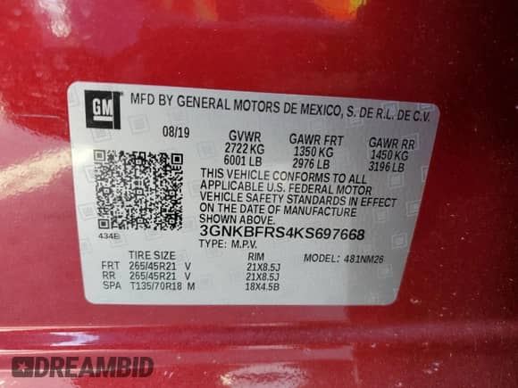 2019 Chevrolet Blazer Premier z VIN 3GNKBFRS4KS697668, wystawiony jako Copart lot #81245945 z przebiegiem 158 259 mil mil oraz Szkoda całkowita • Salvage title. Historia ofert i sprzedaży dostępna na DreamBid. Obrazek 14.