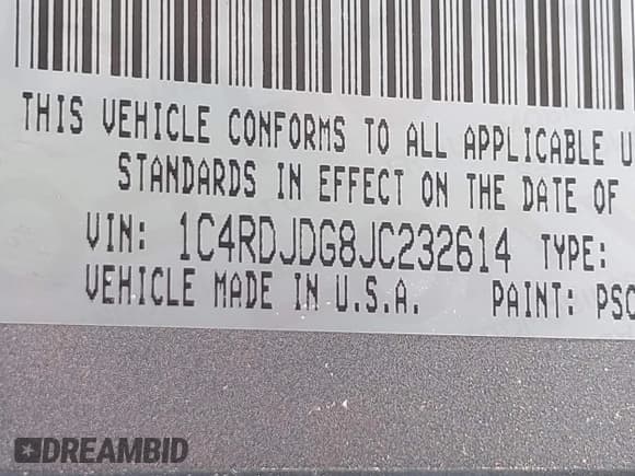✅ 2018 Dodge Durango GT • VIN: 1C4RDJDG8JC232614 • Lot: 42839866. Listed on IAAI with 165,510 mi. Free auction sales archive from the USA and detailed vehicle history report at DreamBid. Image 9.