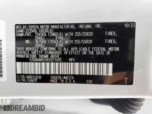 ✅ 2024 Toyota Highlander Platinum • VIN: 5TDAAAB55RS021405 • Lot: 93327265. Listed on Copart with 14,091 mi. Free auction sales archive from the USA and detailed vehicle history report at DreamBid. Image 13.