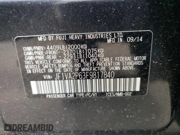 ✅ 2015 Subaru WRX STI • VIN: JF1VA2P63F9817840 • Лот: 58302783. Опубликован ранее на Copart с пробегом 48 456 миль. Бесплатный доступ к архиву аукционных продаж из США и подробный отчёт об истории автомобиля на DreamBid. Изображение 15.