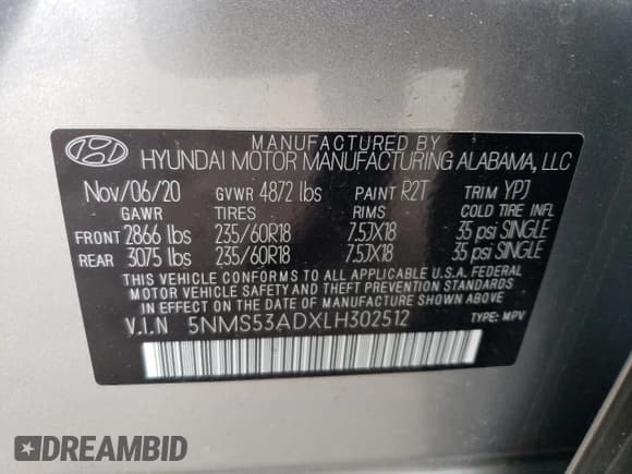 ✅ 2020 Hyundai Santa Fe Limited • VIN: 5NMS53ADXLH302512 • Lot: 57493535. Wystawiony na Copart z przebiegiem 53 116 mil. Bezpłatny archiwum sprzedaży aukcyjnych z USA i szczegółowy raport historii pojazdu na DreamBid. Zdjęcie 13.