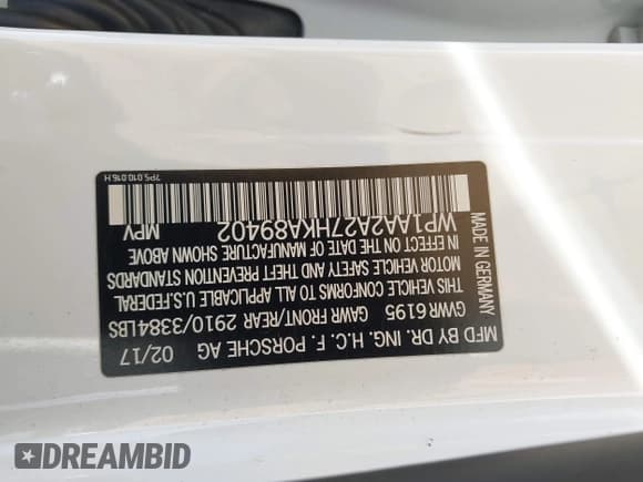 ✅ 2017 Porsche Cayenne • VIN: WP1AA2A27HKA89402 • Lot: 43834231. Listed on IAAI with 108,147 mi. Free auction sales archive from the USA and detailed vehicle history report at DreamBid. Image 9.