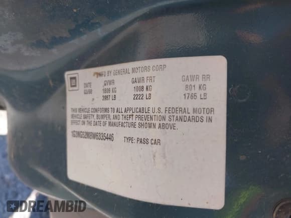 ✅ 1998 Oldsmobile Cutlass GLS • VIN: 1G3NG52M8W6335446 • Лот: 42544707. Опубликован ранее на IAAI с пробегом Не указан. Бесплатный доступ к архиву аукционных продаж из США и подробный отчёт об истории автомобиля на DreamBid. Изображение 9.