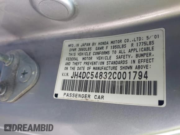 ✅ 2002 Acura RSX Auto • VIN: JH4DC54832C001794 • Lot: 43717685. Listed on IAAI with 145,645 mi. Free auction sales archive from the USA and detailed vehicle history report at DreamBid. Image 9.