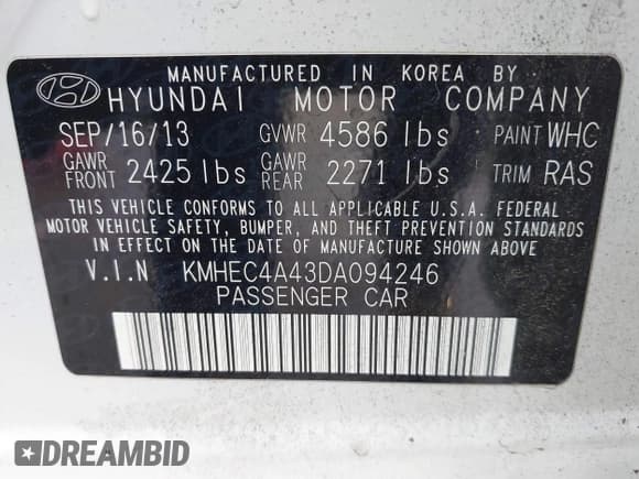 ✅ 2013 Hyundai Sonata Limited • VIN: KMHEC4A43DA094246 • Лот: 42409946. Опубликован ранее на IAAI с пробегом 126 953 миль. Бесплатный доступ к архиву аукционных продаж из США и подробный отчёт об истории автомобиля на DreamBid. Изображение 9.