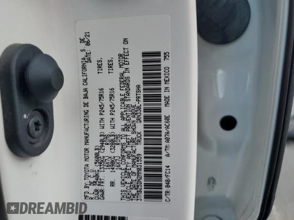 ✅ 2021 Toyota Tacoma SR5 • VIN: 3TMBZ5DN2MM031559 • Lot: 57550445. Listed on Copart with 38,025 mi. Free auction sales archive from the USA and detailed vehicle history report at DreamBid. Image 12.