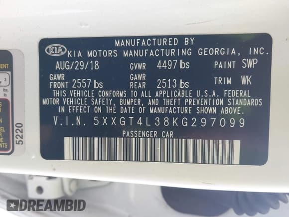 ✅ 2019 Kia Optima LX • VIN: 5XXGT4L38KG297099 • Лот: 43636787. Опубликован ранее на IAAI с пробегом 96 160 миль. Бесплатный доступ к архиву аукционных продаж из США и подробный отчёт об истории автомобиля на DreamBid. Изображение 9.