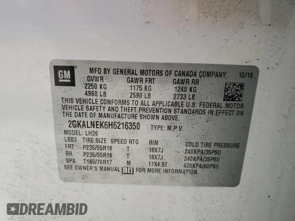 ✅ 2017 GMC Terrain SLE • VIN: 2GKALNEK6H6216350 • Лот: 70306735. Опубликован ранее на Copart с пробегом 124 111 миль. Бесплатный доступ к архиву аукционных продаж из США и подробный отчёт об истории автомобиля на DreamBid. Изображение 12.