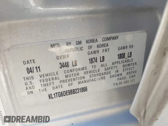 ✅ 2011 Chevrolet Aveo 2LT • VIN: KL1TG6DE9BB231866 • Lot: 42046966. Wystawiony na IAAI z przebiegiem 100 815 mil. Bezpłatny archiwum sprzedaży aukcyjnych z USA i szczegółowy raport historii pojazdu na DreamBid. Zdjęcie 9.