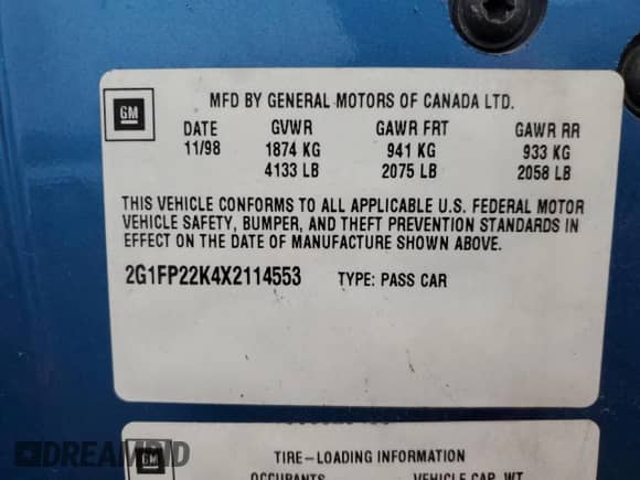 1999 Chevrolet Camaro z VIN 2G1FP22K4X2114553, wystawiony jako Copart lot #58664935 z przebiegiem 147 118 mil mil oraz Czysty tytuł • Clean title. Historia ofert i sprzedaży dostępna na DreamBid. Obrazek 12.