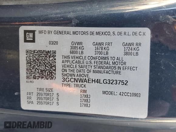 ✅ 2020 Chevrolet Silverado 1500 Work Truck • VIN: 3GCNWAEH4LG323752 • Lot: 80468805. Wystawiony na Copart z przebiegiem Nie podano. Bezpłatny archiwum sprzedaży aukcyjnych z USA i szczegółowy raport historii pojazdu na DreamBid. Zdjęcie 12.