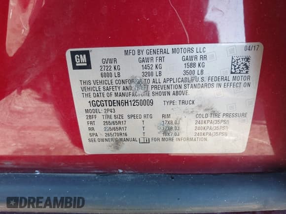 ✅ 2017 Chevrolet Colorado 4WD Z71 • VIN: 1GCGTDEN6H1250009 • Lot: 43616139. Listed on IAAI with 194,125 mi. Free auction sales archive from the USA and detailed vehicle history report at DreamBid. Image 9.