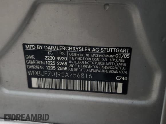 ✅ 2005 Mercedes-Benz E 500 • VIN: WDBUF70J95A756816 • Lot: 90076065. Listed on Copart with 142,917 mi. Free auction sales archive from the USA and detailed vehicle history report at DreamBid. Image 12.