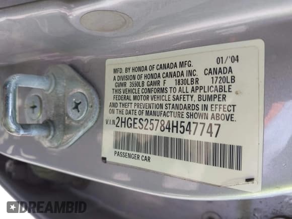 ✅ 2004 Honda Civic EX • VIN: 2HGES25784H547747 • Lot: 42489953. Listed on IAAI with 193,185 mi. Free auction sales archive from the USA and detailed vehicle history report at DreamBid. Image 9.