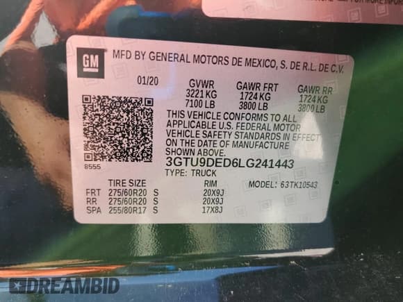 ✅ 2020 GMC Sierra 1500 SLT • VIN: 3GTU9DED6LG241443 • Лот: 63222145. Опубликован ранее на Copart с пробегом 69 164 миль. Бесплатный доступ к архиву аукционных продаж из США и подробный отчёт об истории автомобиля на DreamBid. Изображение 12.