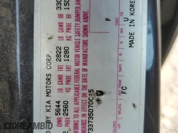 ✅ 2003 Kia Sorento LX • VIN: KNDJC733735070645 • Lot: 70318995. Listed on Copart with Not provided. Free auction sales archive from the USA and detailed vehicle history report at DreamBid. Image 13.