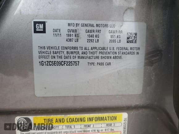 ✅ 2012 Chevrolet Malibu 1LT • VIN: 1G1ZC5E09CF225757 • Lot: 72795664. Listed on Copart with 133,904 mi. Free auction sales archive from the USA and detailed vehicle history report at DreamBid. Image 14.