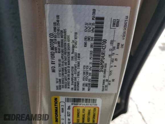 ✅ 2018 Ford Fusion SE • VIN: 3FA6P0PU4JR142700 • Лот: 71060805. Опубликован ранее на Copart с пробегом 68 014 миль. Бесплатный доступ к архиву аукционных продаж из США и подробный отчёт об истории автомобиля на DreamBid. Изображение 12.