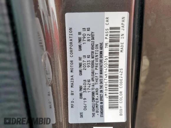 ✅ 2019 Mazda CX-3 Touring • VIN: JM1DKDC74K1450761 • Lot: 68694365. Wystawiony na Copart z przebiegiem 73 863 mil. Bezpłatny archiwum sprzedaży aukcyjnych z USA i szczegółowy raport historii pojazdu na DreamBid. Zdjęcie 12.