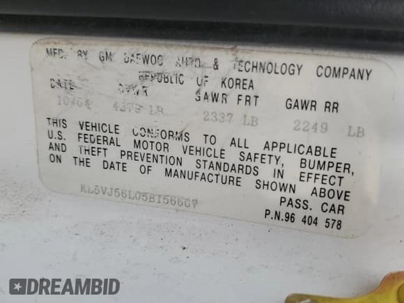 ✅ 2005 Suzuki Verona • VIN: KL5VJ56L05B156607 • Lot: 47353855. Listed on Copart with 90,347 mi. Free auction sales archive from the USA and detailed vehicle history report at DreamBid. Image 12.