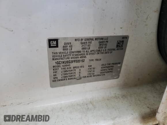 2015 Chevrolet Silverado 2500HD Work Truck z VIN 1GC1KUEG3FF505192, wystawiony jako Copart lot #72401064 z przebiegiem 209 112 mil mil oraz Szkoda całkowita • Salvage title. Historia ofert i sprzedaży dostępna na DreamBid. Obrazek 13.