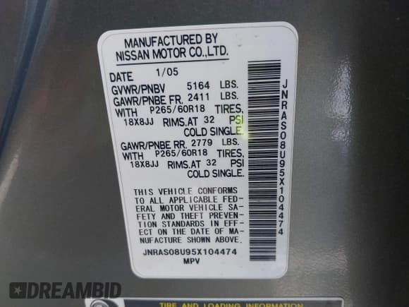 ✅ 2005 Infiniti FX • VIN: JNRAS08U95X104474 • Lot: 42408751. Listed on IAAI with 206,070 mi. Free auction sales archive from the USA and detailed vehicle history report at DreamBid. Image 9.