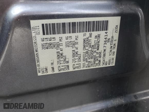 ✅ 2021 Nissan Rogue SV • VIN: 5N1AT3BB7MC736414 • Лот: 81456225. Опубликован ранее на Copart с пробегом 117 185 миль. Бесплатный доступ к архиву аукционных продаж из США и подробный отчёт об истории автомобиля на DreamBid. Изображение 13.