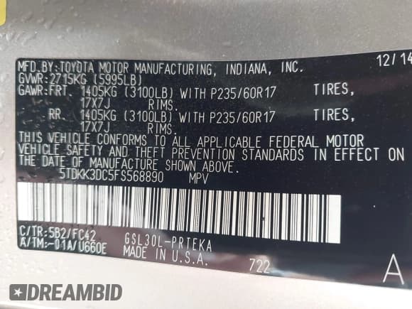 ✅ 2015 Toyota Sienna LE AAS • VIN: 5TDKK3DC5FS568890 • Lot: 43300989. Listed on IAAI with 243,285 mi. Free auction sales archive from the USA and detailed vehicle history report at DreamBid. Image 9.