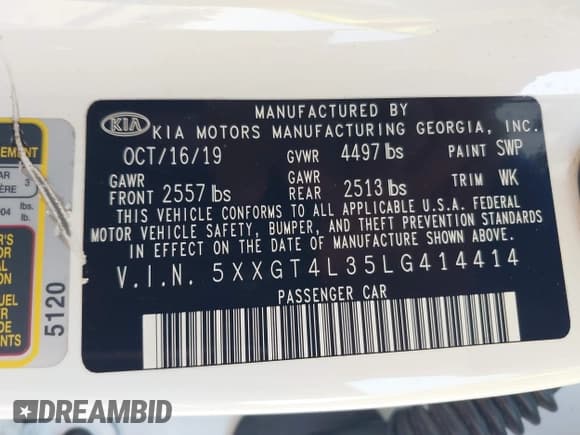 ✅ 2020 Kia Optima S • VIN: 5XXGT4L35LG414414 • Лот: 43143327. Опубликован ранее на IAAI с пробегом 144 474 миль. Бесплатный доступ к архиву аукционных продаж из США и подробный отчёт об истории автомобиля на DreamBid. Изображение 9.