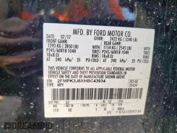 ✅ 2017 Ford Edge SEL • VIN: 2FMPK3J8XHBC43934 • Лот: 72086245. Опубликован ранее на Copart с пробегом 87 725 миль. Бесплатный доступ к архиву аукционных продаж из США и подробный отчёт об истории автомобиля на DreamBid. Изображение 14.