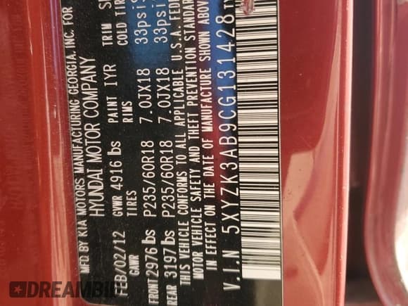 ✅ 2012 Hyundai Santa Fe Limited • VIN: 5XYZK3AB9CG131428 • Lot: 77368904. Listed on Copart with 147,406 mi. Free auction sales archive from the USA and detailed vehicle history report at DreamBid. Image 13.