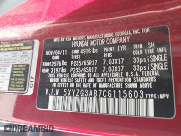 ✅ 2012 Hyundai Santa Fe GLS • VIN: 5XYZG3AB7CG115603 • Лот: 43690879. Опубликован ранее на IAAI с пробегом 131 586 миль. Бесплатный доступ к архиву аукционных продаж из США и подробный отчёт об истории автомобиля на DreamBid. Изображение 9.