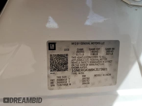 ✅ 2019 Chevrolet Traverse LT Cloth • VIN: 1GNERGKW8KJ173601 • Lot: 92924215. Wystawiony na Copart z przebiegiem 19 395 mil. Bezpłatny archiwum sprzedaży aukcyjnych z USA i szczegółowy raport historii pojazdu na DreamBid. Zdjęcie 13.