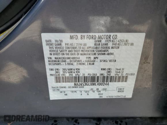 ✅ 2021 Ford EcoSport SE • VIN: MAJ6S3GLXMC400244 • Lot: 73909434. Listed on Copart with 41,758 mi. Free auction sales archive from the USA and detailed vehicle history report at DreamBid. Image 13.