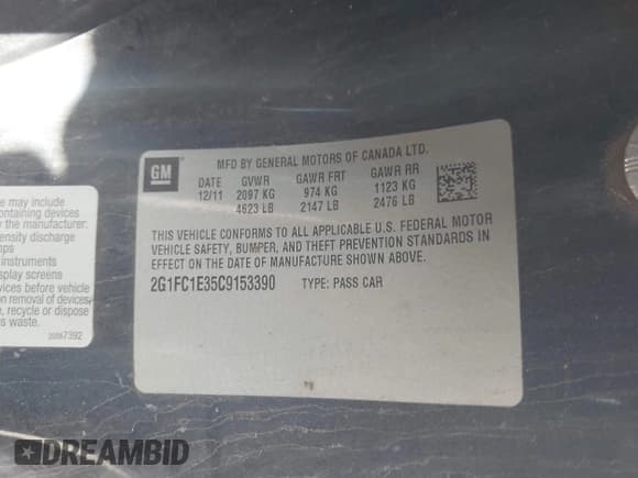 ✅ 2012 Chevrolet Camaro 2LT • VIN: 2G1FC1E35C9153390 • Лот: 43484739. Опубликован ранее на IAAI с пробегом 95 855 миль. Бесплатный доступ к архиву аукционных продаж из США и подробный отчёт об истории автомобиля на DreamBid. Изображение 9.