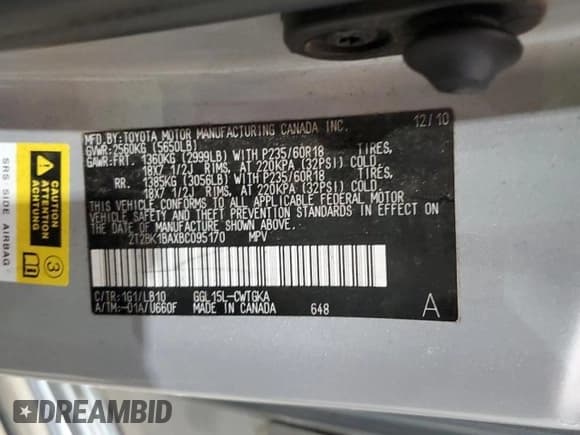 ✅ 2011 Lexus RX 350 • VIN: 2T2BK1BAXBC095170 • Lot: 92491805. Listed on Copart with Not provided. Free auction sales archive from the USA and detailed vehicle history report at DreamBid. Image 14.