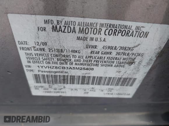 ✅ 2010 Mazda 6 S Touring Plus • VIN: 1YVHZ8CB3A5M25408 • Лот: 43242301. Опубликован ранее на IAAI с пробегом 148 004 миль. Бесплатный доступ к архиву аукционных продаж из США и подробный отчёт об истории автомобиля на DreamBid. Изображение 9.