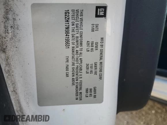 ✅ 2008 Pontiac G6 GT • VIN: 1G2ZH17N984195631 • Lot: 92893925. Listed on Copart with 148,050 mi. Free auction sales archive from the USA and detailed vehicle history report at DreamBid. Image 12.