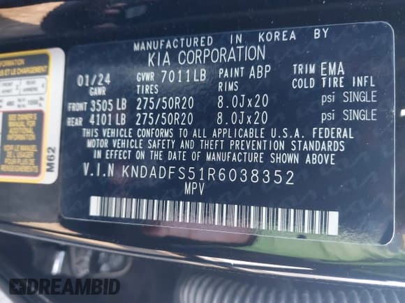 ✅ 2024 Kia EV9 Land • VIN: KNDADFS51R6038352 • Lot: 43322233. Wystawiony na IAAI z przebiegiem 7 659 mil. Bezpłatny archiwum sprzedaży aukcyjnych z USA i szczegółowy raport historii pojazdu na DreamBid. Zdjęcie 9.