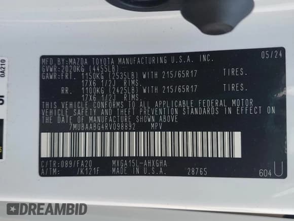 ✅ 2024 Toyota Corolla Cross LE • VIN: 7MUBAABG4RV098892 • Lot: 71555115. Wystawiony na Copart z przebiegiem 8 793 mil. Bezpłatny archiwum sprzedaży aukcyjnych z USA i szczegółowy raport historii pojazdu na DreamBid. Zdjęcie 12.